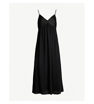 Theory Satin-panelled Crepe Midi Dress In Black