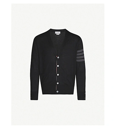 Thom Browne 4-bar Striped-sleeve Wool Cardigan In Black