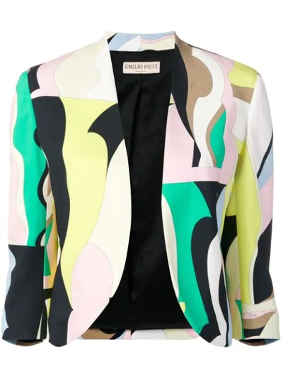Emilio Pucci Vallauris Print Open Front Blazer In 007 Smeraldo/menta
