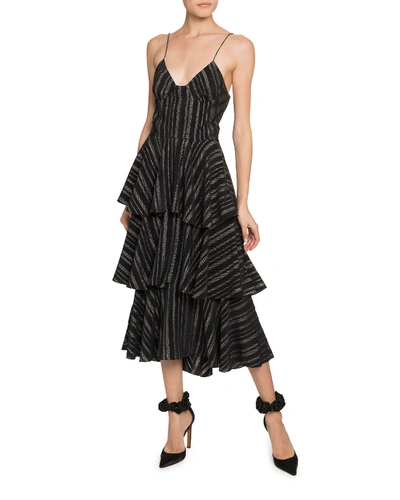 Altuzarra V-neck Tiered-ruffle Strappy Dress In Black
