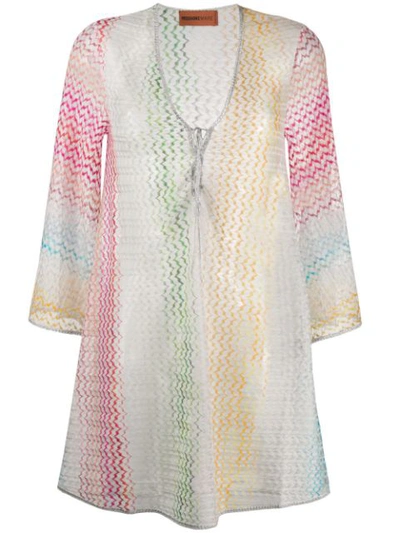 Missoni Fluted-sleeve Zigzag-knitted Kaftan In Pink