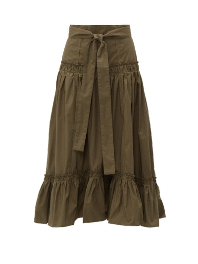 Proenza Schouler Tiered Cotton-poplin Midi Skirt In Military