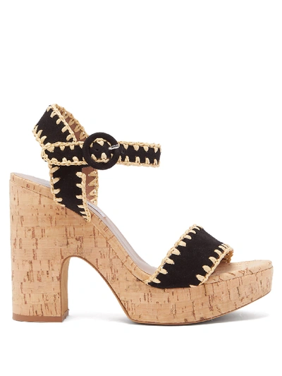 Tabitha Simmons Elena Whip Suede And Cork Platform Sandals In Black