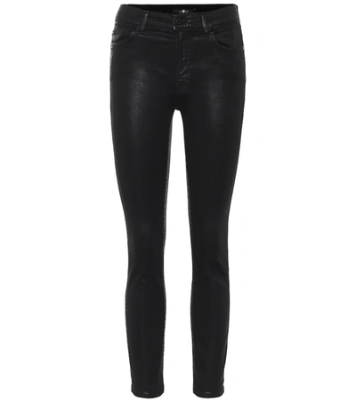 7 For All Mankind Roxanne Mid-rise Coated Skinny Jeans In Black