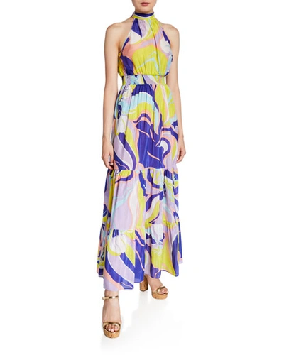 Emilio Pucci Printed High-neck Tiered Maxi Dress In Yellow