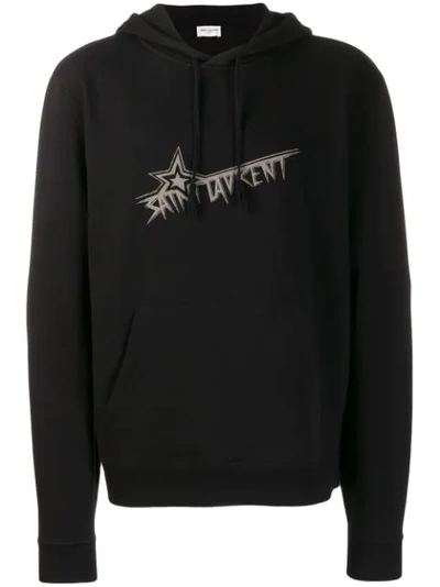 Saint Laurent Star Logo Hooded Sweatshirt In Black