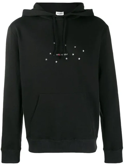 Saint Laurent Logo-print Cotton Hooded Sweatshirt In Black & Silver