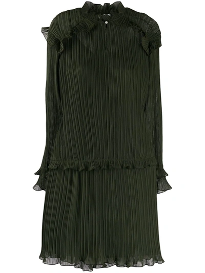 Kenzo Crinkle Drop-waist Long-sleeve Ruffle Dress In Dark Khaki