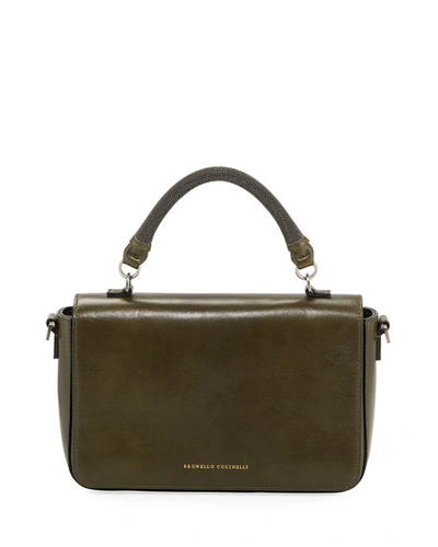 Brunello Cucinelli Leather Monili-handle Crossbody Bag In Dark Green