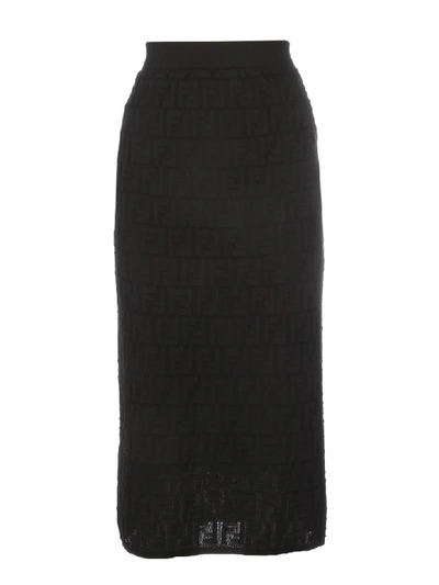 Fendi Ff Cotton Skirt In Gme Black