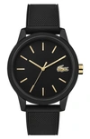 Lacoste 12.12 Rubber Strap Watch, 42mm In Black/ Gold/ Black