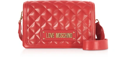 Love Moschino Quilted Eco-leather Signature Crossbody Bag In Red