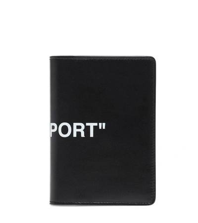 Off-white Quote Print Leather Passport Holder In Black