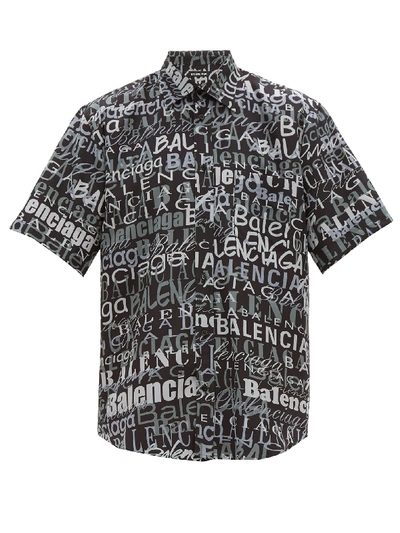 Balenciaga Branded-pattern Regular-fit Silk Shirt In Black Grey