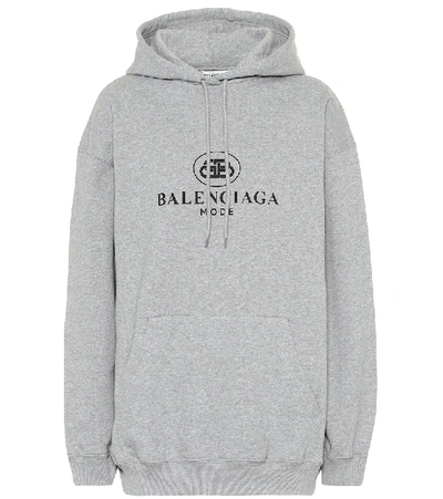 Balenciaga Logo-print Cotton-jersey Hoody In Grey