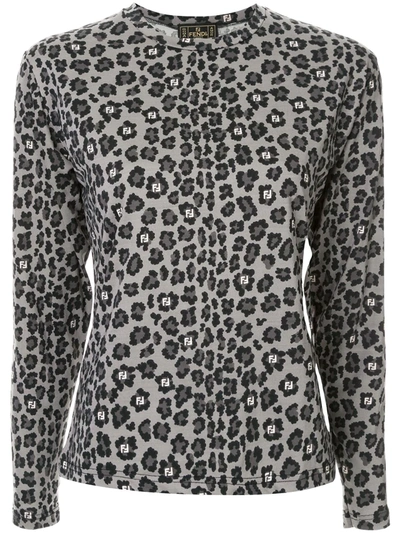 Pre-owned Fendi 1990s Leopard Monogram Long-sleeved T-shirt In Black