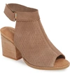 Toms Grenada Perforated Block Heel Sandal In Taupe Grey Suede