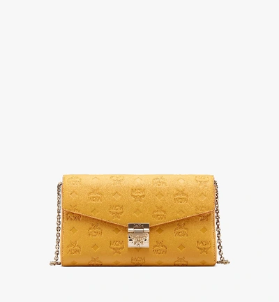 Mcm Millie Medium Calfskin Leather Wallet On A Chain - Yellow In Golden Mango
