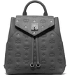 Mcm Essential Monogram Leather Small Backpack In Charcoal