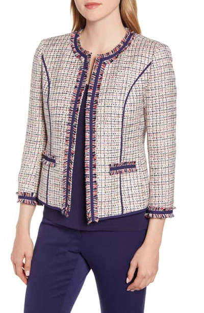 Anne Klein Cropped Fringe Jacket In Anne White/ Eclipse