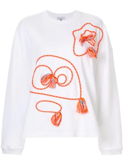 Mira Mikati Embroidered Cotton Doodle Sweater In White