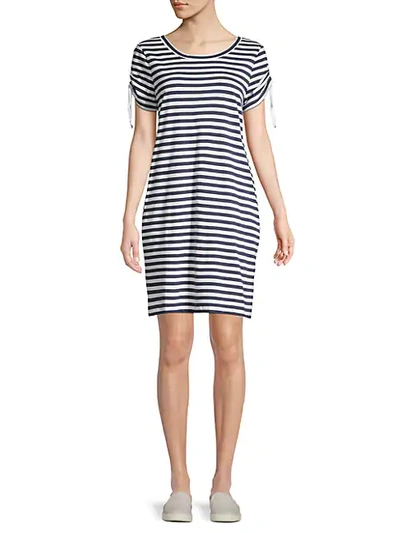 Marc New York Performance Striped Cinched-sleeve T-shirt Dress In Midnight/white