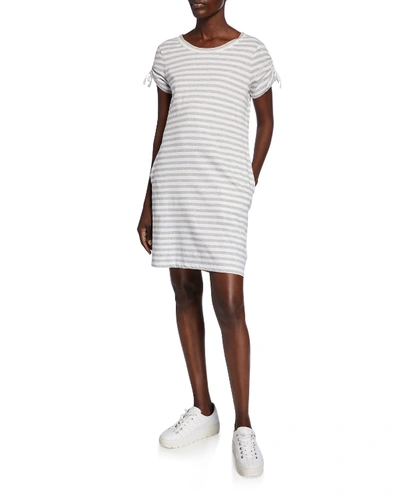 Marc New York Performance Striped Cinched-sleeve T-shirt Dress In Light Grey Heather