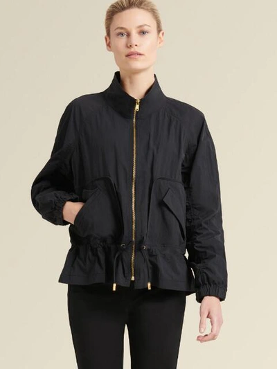 Donna Karan New York Shirred-sleeve Zip Jacket In Black