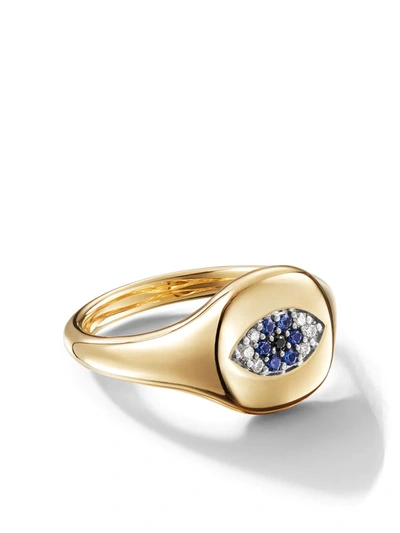 David Yurman 18kt Yellow Gold Cable Collectibles Evil Eye Sapphire And Diamond Mini Pinky Ring In Blue/gold
