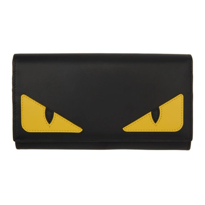 Fendi Black & Yellow Bag Bugs Continental Wallet In Noir