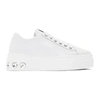 Miu Miu Crystal-embellished Patent-leather Platform Sneakers In Bianco