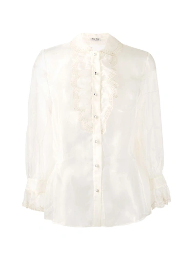 Miu Miu Organza-bluse Mit Lochstickerei In White