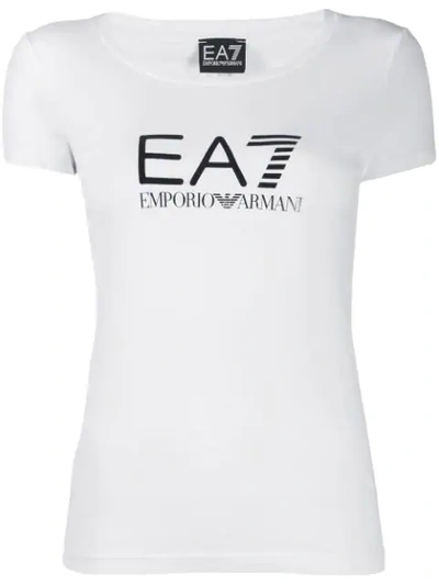 Ea7 Logo Print T-shirt In 1100 White