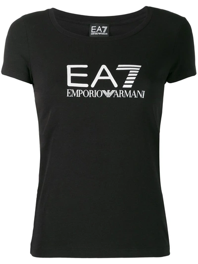 Ea7 Logo Print T-shirt In Black