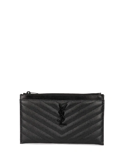 Saint Laurent Monogrammed Textured Clutch In Black