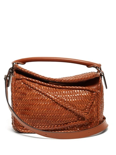 Loewe Puzzle Small Woven Leather Cross Body Bag In Brown