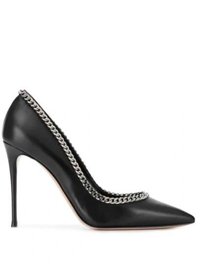 Casadei 100mm Chained Leather Pumps In Black