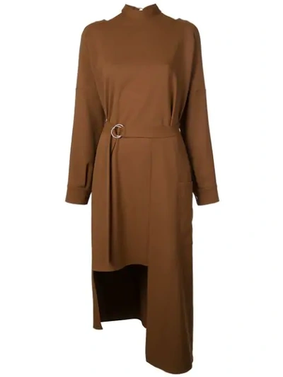 Tibi Chalky Asymmetric Mid-length Dress In Brown