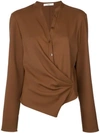 Tibi Chalky Draped Blouse In Brown