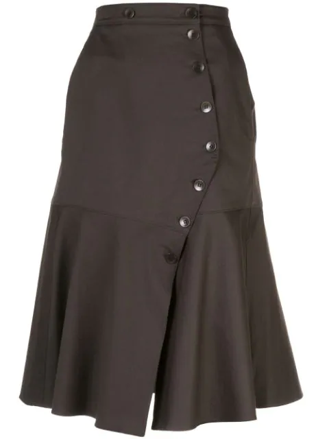 Tibi Dominic Button Flared Skirt In Brown | ModeSens