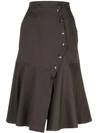 Tibi Dominic Button Flared Skirt In Brown