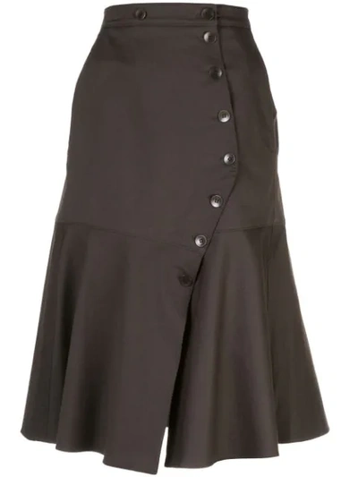 Tibi Dominic Button Flared Skirt In Brown