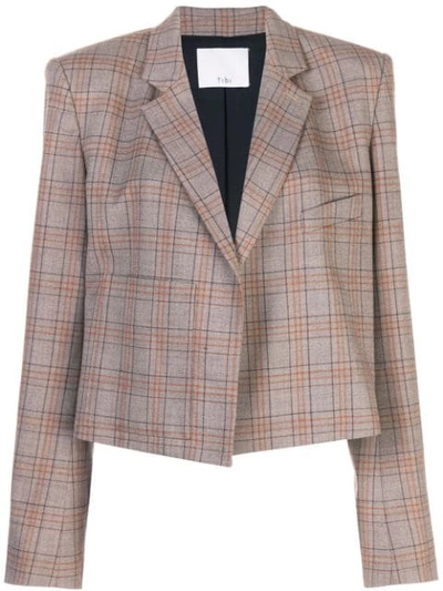 Tibi James Check Cropped Jacket In Brown
