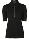 Tibi Short Sleeve Crepe Zip-up Top In Black