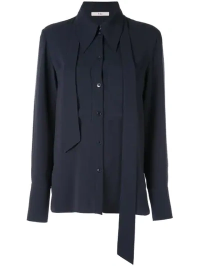 Tibi Lightweight Triacetate Blouse With Removable Tie In Blue