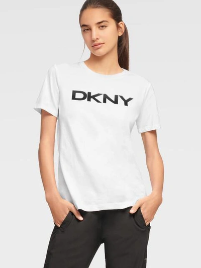 Donna Karan Dkny Women's Sequin Border Felt Logo Tee - In White/black