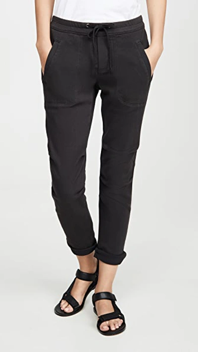 James Perse Poplin-paneled Cotton-blend Twill Track Trousers In Carbon