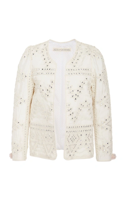 Alix Of Bohemia Jasmine Studded Silk And Cotton-blend Jacket In White