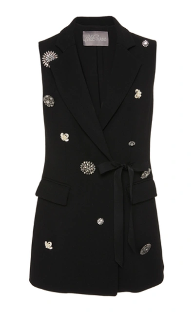 Lela Rose Crystal-embellished Wool-blend Vest In Black
