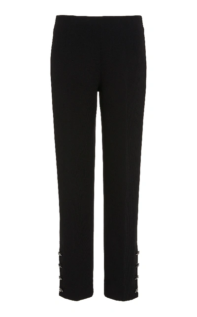 Lela Rose Crystal Button-embellished Wool-blend Pants In Black